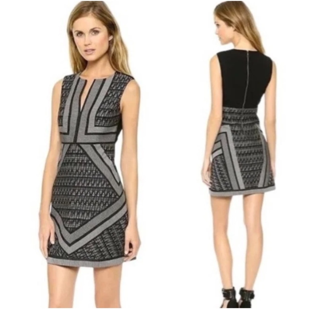 Diane Von Furstenberg Amanda Sleeveless Shimmer Dress Jacquard Career Gray Print